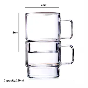 New design 250ml/8.3oz Stackable Espresso Shot Glass Cup with Handle