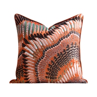 Coussin décoratif de luxe en soie à motif artistique moderne, imprimé plumes orange, écologique et respirant, pour hôtel, villa, canapé, maison
