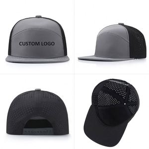 Casquette Snapback à 7 panneaux avec logo brodé 3D personnalisé, imperméable, perforée avec découpe laser - Product Image 4