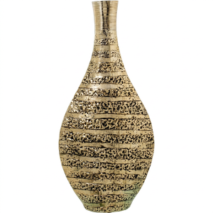 Jarrón Decorativo Contemporáneo para Suelo, Hecho a Mano, Acabado Dorado Texturizado, 34 cm de Altura - Product Image 1