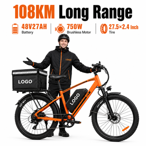 Bicicleta Eléctrica con Autonomía de 108 km, Batería de Gran Capacidad de 48 V y 27 Ah, Motor de 750 W, Neumáticos Gruesos Resistentes a Pinchazos de 27.5 Pulgadas, Bicicleta Eléctrica para Reparto al por Mayor - Product Image 1