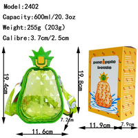 Bouteille d'eau portable en plastique de 20 oz motif ananas avec paille et sangle pour cadeaux de remise de diplôme et activités estivales