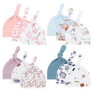 Ensemble de bonnets en coton noués pour nouveau-nés, bonnets doux pour bébés de 0 à 6 mois, vente en gros, OEM/ODM pris en charge - Product Image 4