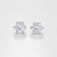Orecchini a Perno in Platino Pt950 con Diamante Sintetico a Sei Punte, Design Minimalista Classico alla Moda per Donne, Gioielli Raffinati