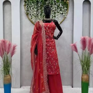 นําเสนอชุด KURTI-PLAZZO ชุดฮีฟวี่ท็อปคุณภาพสูงทรงปักหรูหรา & จิมมี่ชูพร้อมคุณสมบัติระบายอากาศภายใน - Product Image 1