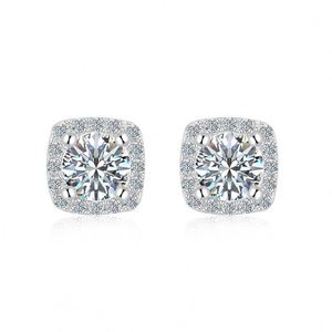 Dylam Classic Style Fine Jewelry S925 Silver Square Shape 5mm D VVS1 Moissanite Stone <b>Infinity</b> Love Dainty Stud <b>Earrings</b> - Product Image 1