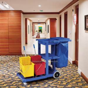 Carrito <span class=keywords><strong>de</strong></span> limpieza <span class=keywords><strong>de</strong></span> plástico para limpieza <span class=keywords><strong>de</strong></span> hotel con cubo <span class=keywords><strong>de</strong></span> fregona y bolsa Carro conveniente para las necesidades <span class=keywords><strong>de</strong></span> limpieza diaria - Product Image 1