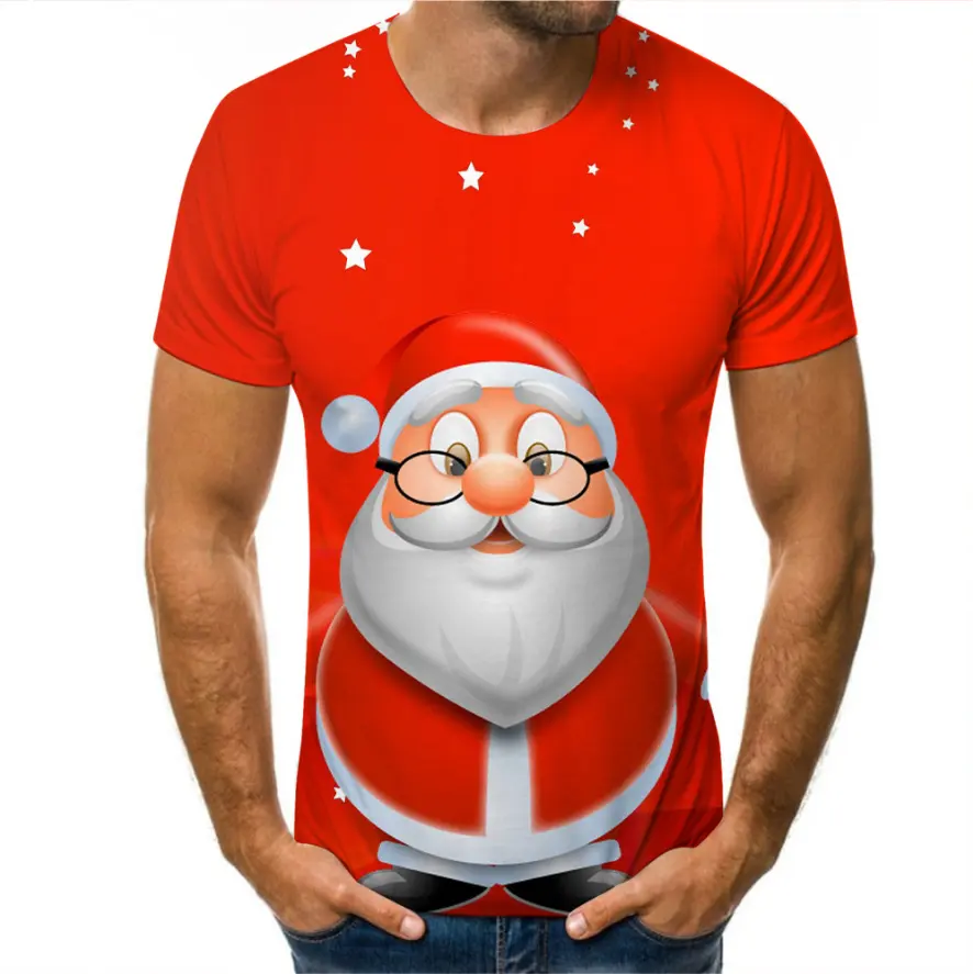 2022 Latest Merry Christmas Men 3D Printing T Shirts Short Sleeve Round Neck Graphic T Shirts