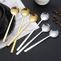 Cuillère à café et à thé réutilisable en acier inoxydable 304 avec logo personnalisé, manche long rond, mini, petite, argentée ou dorée, pour la décoration de table de mariage