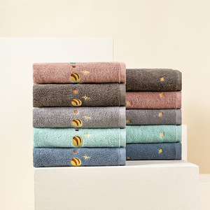 Ensemble de serviettes de bain en pur coton 40x90 cm, brodées, couleur unie, douces pour la peau, pour usage domestique - Product Image 5