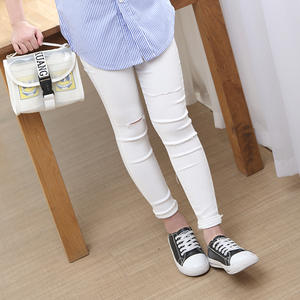 Pantalons longs pour filles, en tissu de qualité supérieure, couleur unie blanche, avec poches, pour l'école - Product Image 2