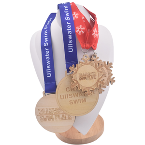 Médailles en bois de bambou personnalisées gravées au <span class=keywords><strong>laser</strong></span> et découpées au <span class=keywords><strong>laser</strong></span> en gros, médailles de natation personnalisées Ullswater avec rubans - Product Image 1
