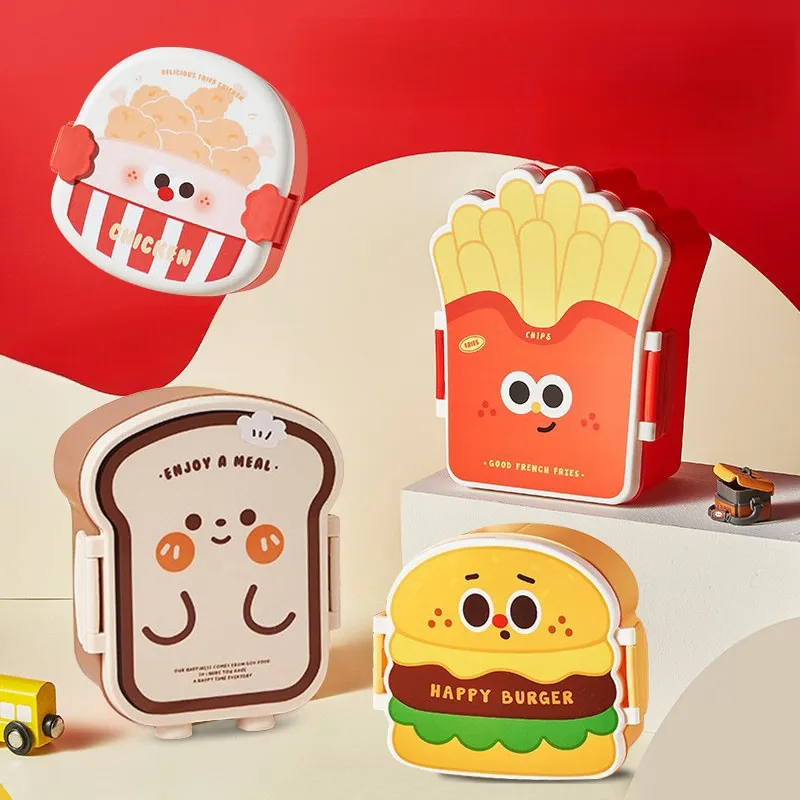 L11 Cute Bread Boîte à lunch pour enfants Cuillère Fourchette Toast Bento Box Microwaveable Safe Student Plastic Pp Lunch Box