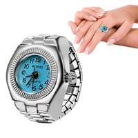 Cincin jam tangan kuarsa Romawi wanita, perhiasan cincin pasangan elegan jam jari tali elastis Mini paduan Retro untuk wanita dan anak perempuan
