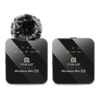 Mikrofon Laris Peralatan Siaran Langsung PULUZ 1TX 1RX 2.4G Wireless Lavalier Mic 10 Jam Waktu Bicara dengan Fungsi Reverb Do-dge