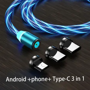 Schlussverkauf Licht-LED-Magnetladekabel 3 IN 1 Kabel USB Typ C Magnet-Schnellladekabel für Telefon