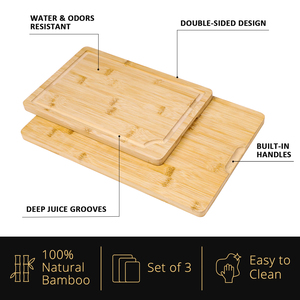 Gl Tùy Chỉnh 3Pcs Chặt Khối Tre Bằng Gỗ Thiết Lập Thớt Hội Đồng Quản Trị Với Nước Trái Cây Rãnh - Product Image 3