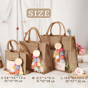 Borsa Tote in Iuta <span class=keywords><strong>Personalizzata</strong></span> all'Ingrosso <span class=keywords><strong>con</strong></span> <span class=keywords><strong>Nome</strong></span> Inciso, Borsa da Spiaggia in Lino <span class=keywords><strong>con</strong></span> Nappe per Regali e Shopping - Product Image 3