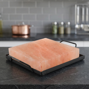 Himalayan <b>Pink</b> Salt Cooking Slab Refined Premium Quality Stainless Steel Holder 30x20x5cm Natural Salt Tiles - Product Image 1