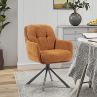 Chaise de salle à manger pivotante moderne et abordable 2026, style nordique, en tissu orange avec pieds en métal noir, pour hôtels, maisons, cafés et salons