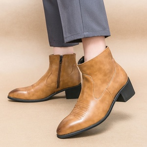 Botas Western Marrons para Homens, Botas Chelsea de Couro, Botas de Negócios com Zíper para Homens - Product Image 1