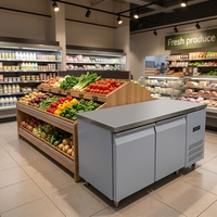 Table de travail réfrigérée commerciale en acier inoxydable, réfrigérateur à deux portes avec tuyaux en cuivre