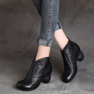 Bottes Chukka à lacets en cuir véritable de style ethnique rétro toutes saisons, chaussures de sport confortables à talon bloc - Product Image 3