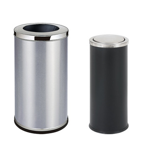 Cubo de Basura de Acero Inoxidable con Tapa Abatible, Cilíndrico, para Interiores y Exteriores, Pintado en Negro, Acero Pulido con Arena Plateada, Tamaño Grande - Product Image 5