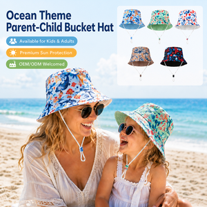 Sombrero de Pescador Ligero Reversible con Correa Ajustable para la Barbilla, Plegable, Unisex, para Niños, para la Playa - Product Image 1