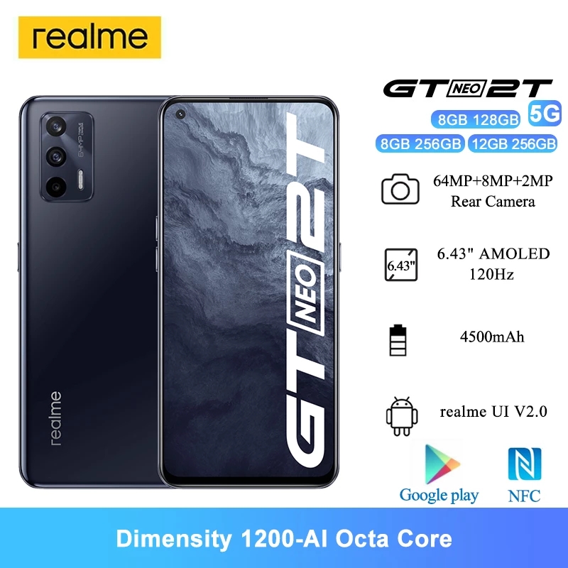 Realme GT Neo 2T 5G 携帯電話 6.43インチ AMOLED 120Hz Dimensity