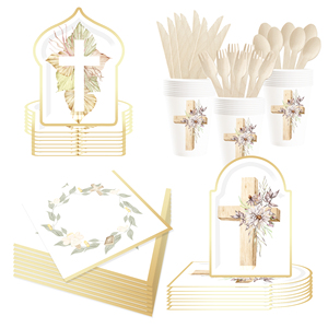 DAMAI Ramadan Kareem Tableware Set Mosque-shaped <b>Disposable</b> Paper Plate Ramadan Cups Napkins for 2026 Islamic Ramadan Decore - Product Image 2