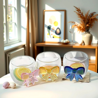 Tasse à café en verre rose avec nœud papillon 3D, double paroi, pour les fêtes, vente en gros
