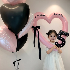 Palloncini in Alluminio <span class=keywords><strong>Rosa</strong></span> '<span class=keywords><strong>Buon</strong></span> <span class=keywords><strong>Compleanno</strong></span>', Palloncini Neri con Numeri e Cuori Grandi per Decorazioni di <span class=keywords><strong>Compleanno</strong></span> per Bambini - Product Image 1
