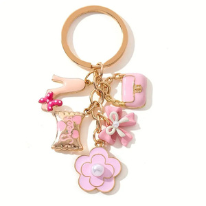 Porte-clés vintage rose charmant <span class=keywords><strong>pour</strong></span> femme, avec fleur en émail, cœur et talon haut, fermoir plaqué or, <span class=keywords><strong>pour</strong></span> décoration de sac, <span class=keywords><strong>cadeau</strong></span> - Product Image 5