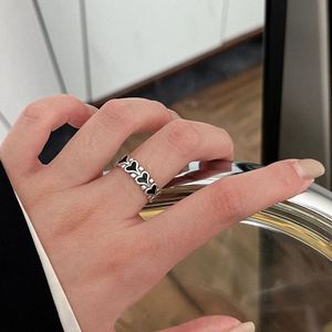Yinruitai S925 Sterling <b>Silver</b> Black Glazed Heart Shaped Open <b>Ring</b> For Women <b>Adjustable</b> Everyday Wear Jewelry - Product Image 4