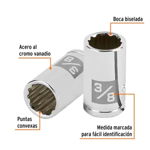 Truper Set di 6 unità 3/8 \ "presa 12 poli 1/4 \" 3/8 quadrati \ "Dado con 6 unità - Product Image 2
