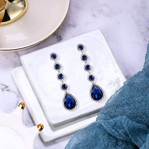 Orecchini lunghi rotondi vintage con zirconi blu royal per donna, eleganti gioielli da festa alla moda - Product Image 6