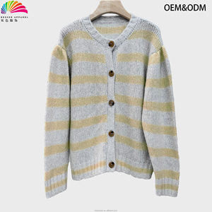 Chine personnalisé en gros Femme laine rayure ouvert avant boutonné femmes tricot <span class=keywords><strong>Cardigan</strong></span> avec manches bouffantes - Product Image 4