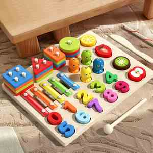 Juguete Educativo Montessori 5 en 1, Tablero de Apilamiento de Madera, Regalo para el Primer Cumpleaños del Bebé - Product Image 2