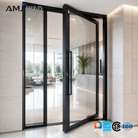 Porte d'entrée en verre de grande taille certifiée NFRC, résistante aux ouragans, sécurisée, porte pivotante extérieure en aluminium pour les constructeurs