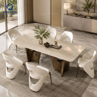 Ensemble de table et chaises de salle à manger de luxe moderne en marbre et acier inoxydable haut de gamme pour 6 à 8 personnes, fabriqué à Foshan, Chine