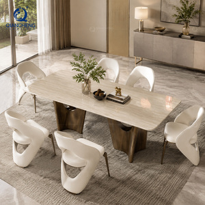 Set Tavolo <span class=keywords><strong>da</strong></span> <span class=keywords><strong>Pranzo</strong></span> di Lusso <span class=keywords><strong>da</strong></span> 6 o 8 Posti <span class=keywords><strong>da</strong></span> Foshan, Cina, con <span class=keywords><strong>Sedie</strong></span> Abbinate, in Marmo Moderno e Acciaio Inox di Alta Gamma - Product Image 1