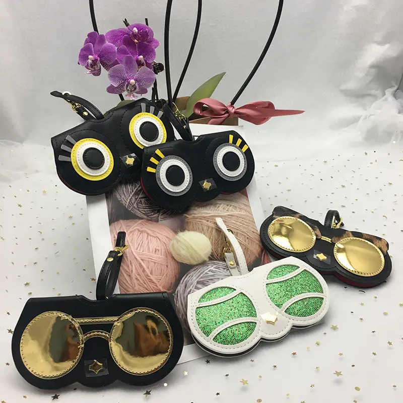 Boshiho - Bolsa de mão personalizada com clipe de couro para óculos, fivela de cinto e óculos de sol, capa protetora portátil com pingente