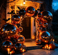 Lot de ballons gonflables miroir citrouille en aluminium pour Halloween, ballons miroir gonflables Jack pour décoration de fête en extérieur, pelouse et jardin