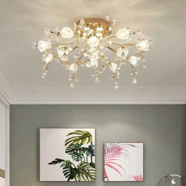 European Design Flower Living Room Dining Room Entrance Crystal Ceiling Light Modern Bedroom Luxury Crystal Chandelier Lamp