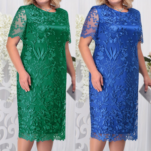Ultimo Modello di Abito Plus Size da Donna, Vestito Midi con Scollo a O, Taglie L-5XL, <span class=keywords><strong>Elegante</strong></span> Abito da Sera in Pizzo e Rete, <span class=keywords><strong>Abbigliamento</strong></span> Femminile Sexy - Product Image 1