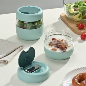 Boîtes de conservation alimentaire en verre pour plats à emporter, avec couvercles et cuillère pliable en acier inoxydable 18/8 - Product Image 1