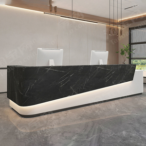 Bureau de réception moderne en forme de L en MDF, élégant bureau d'accueil avec éclairage LED pour le bureau de l'entreprise - Product Image 1