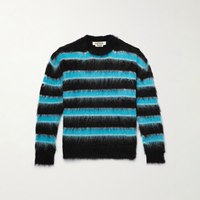 Logo personnalisé OEM Odm Hiver Chaud Hommes Designer De Luxe Pull Multicolore Rayé Mohair Fuzzy Jacquard Pull En Tricot