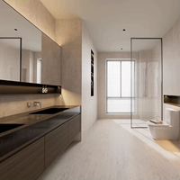 Armoire de salle de bain moderne en blanc crème, prête à l'emploi, avec comptoir en marbre, suspension personnalisée, mélamine MDF, avec lavabo